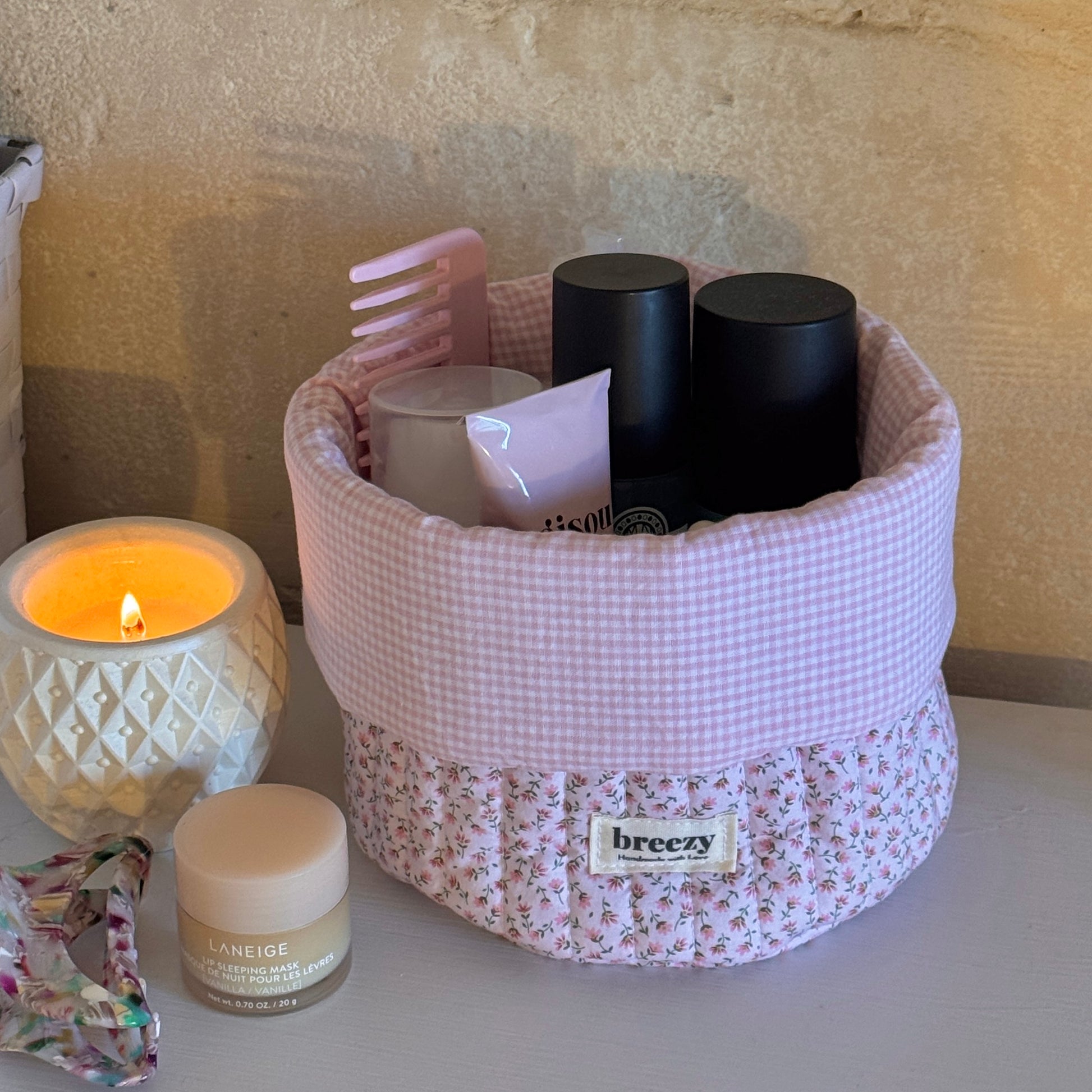Pink Daisy Vanity Basket